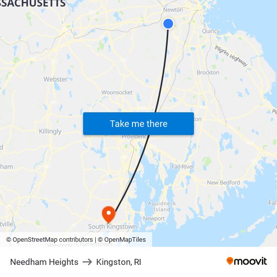 Needham Heights to Kingston, RI map