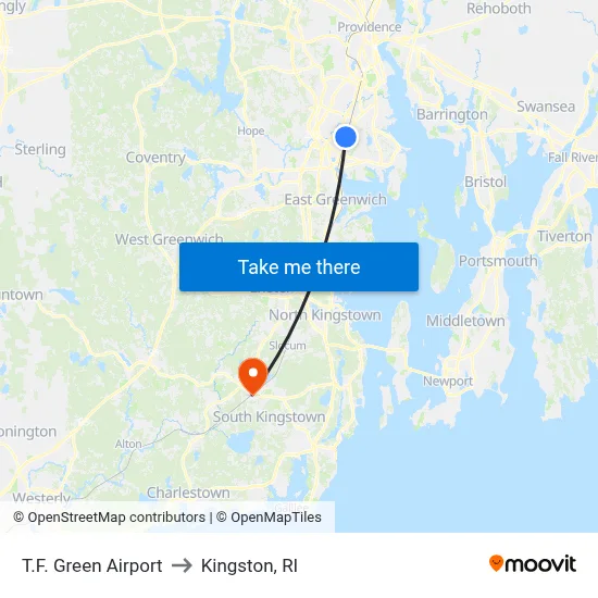 T.F. Green Airport to Kingston, RI map
