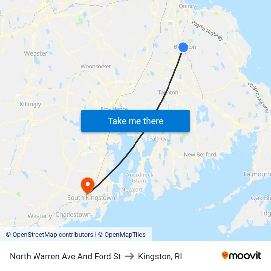 North Warren Ave And Ford St to Kingston, RI map