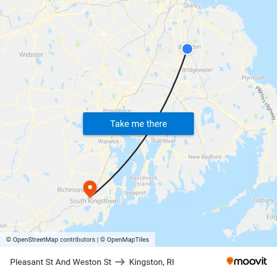 Pleasant St And Weston St to Kingston, RI map