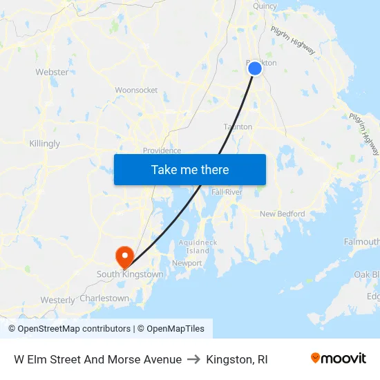 W Elm Street And Morse Avenue to Kingston, RI map