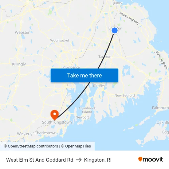 West Elm St And Goddard Rd to Kingston, RI map