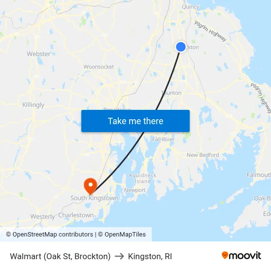Walmart (Oak St, Brockton) to Kingston, RI map