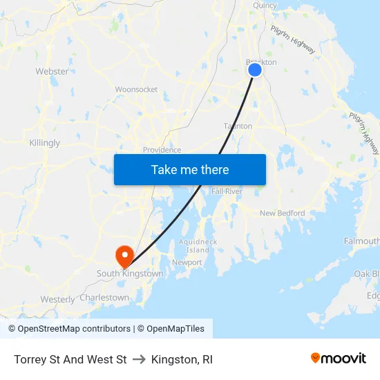 Torrey St And West St to Kingston, RI map