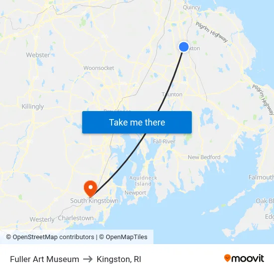 Fuller Art Museum to Kingston, RI map