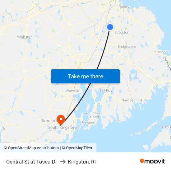 Central St at Tosca Dr to Kingston, RI map