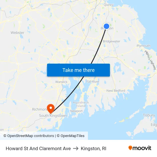 Howard St And Claremont Ave to Kingston, RI map