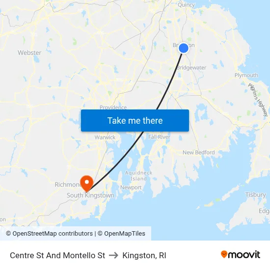 Centre St And Montello St to Kingston, RI map