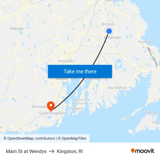 Main St at Wendys to Kingston, RI map