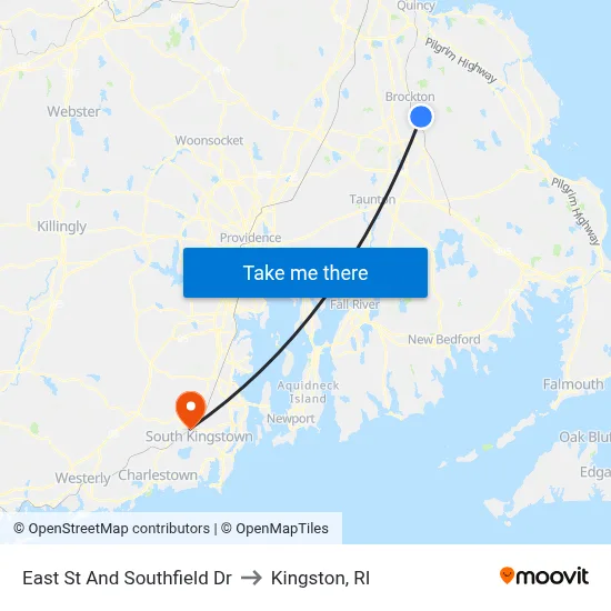 East St And Southfield Dr to Kingston, RI map