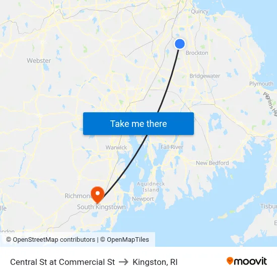 Central St at Commercial St to Kingston, RI map
