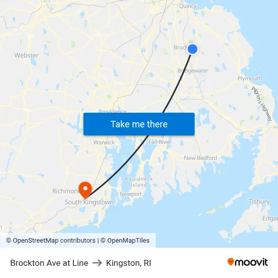 Brockton Ave at Line to Kingston, RI map