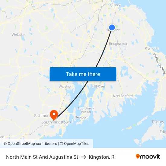 North Main St And Augustine St to Kingston, RI map