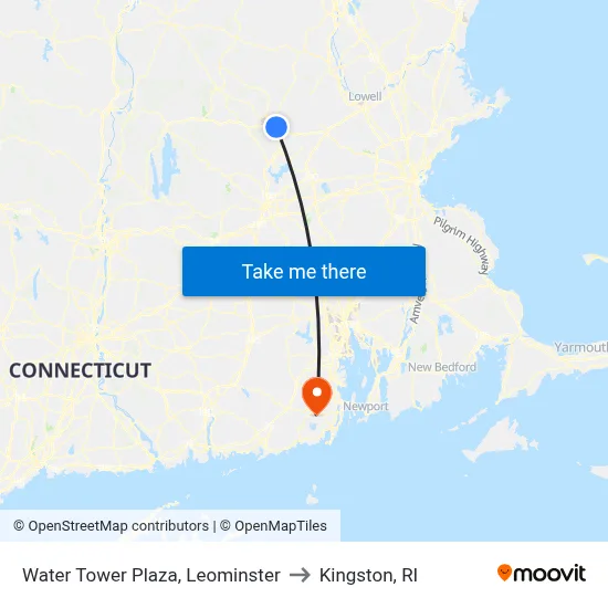 Water Tower Plaza, Leominster to Kingston, RI map