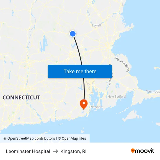 Leominster Hospital to Kingston, RI map