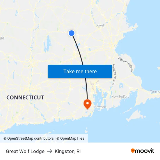 Great Wolf Lodge to Kingston, RI map