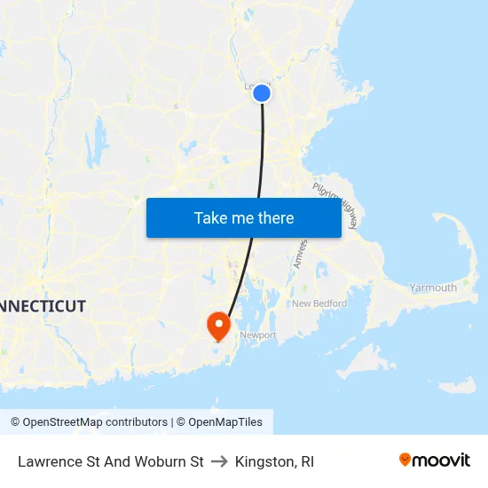 Lawrence St And Woburn St to Kingston, RI map