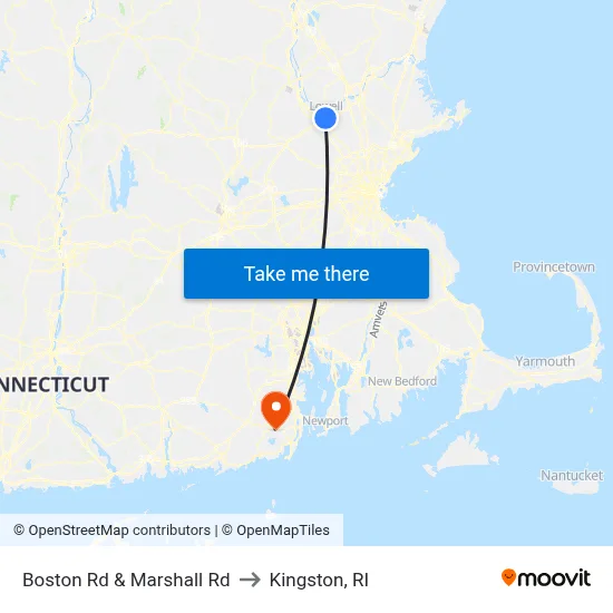Boston Rd & Marshall Rd to Kingston, RI map