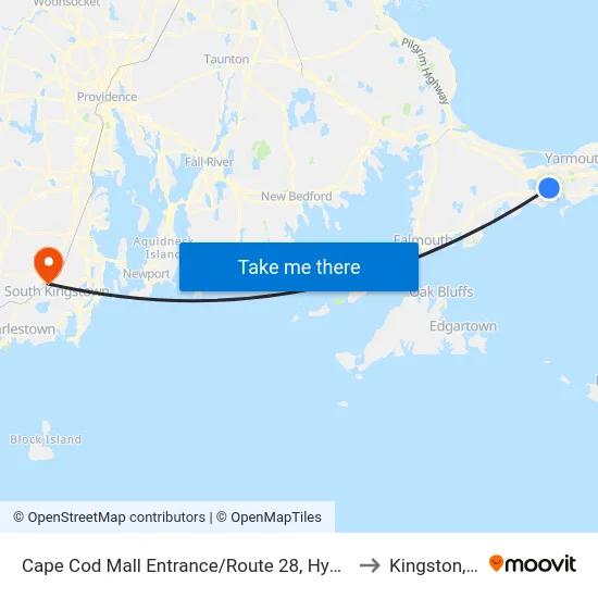 Cape Cod Mall Entrance/Route 28, Hyannis to Kingston, RI map