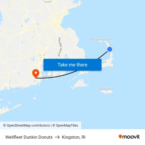 Wellfleet Dunkin Donuts to Kingston, RI map