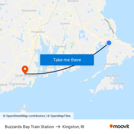 Buzzards Bay Train Station to Kingston, RI map