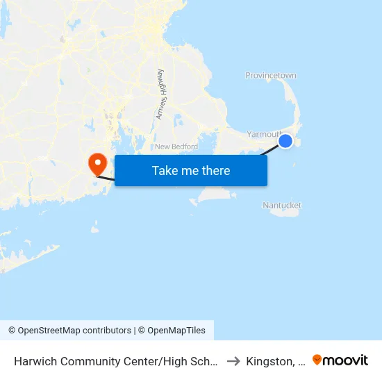 Harwich Community Center/High School to Kingston, RI map
