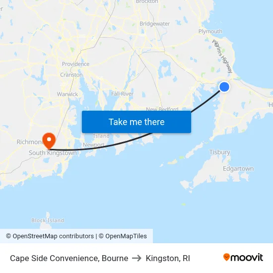 Cape Side Convenience, Bourne to Kingston, RI map