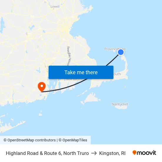 Highland Road & Route 6, North Truro to Kingston, RI map