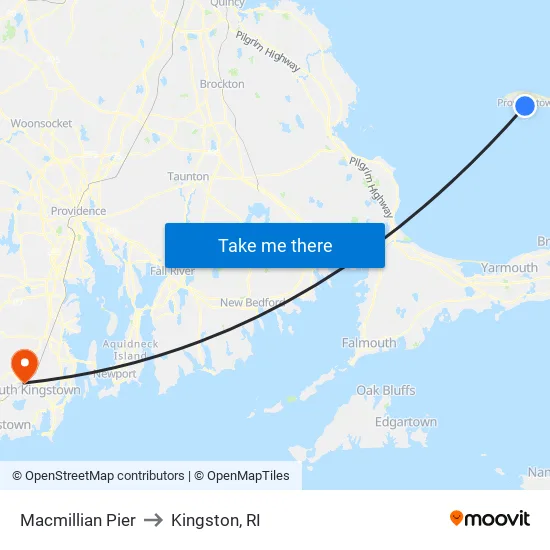 Macmillian Pier to Kingston, RI map