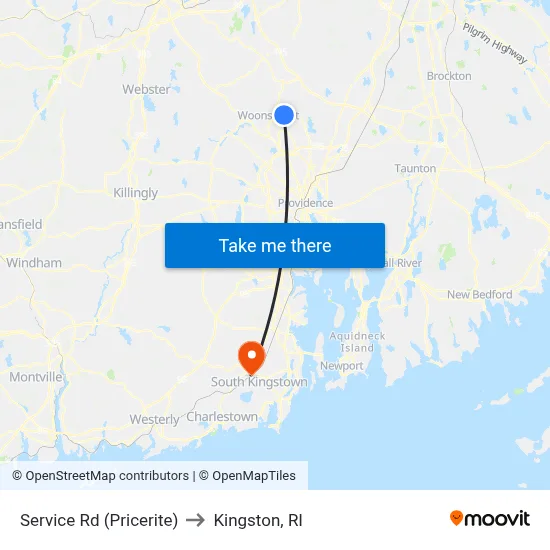 Service Rd (Pricerite) to Kingston, RI map