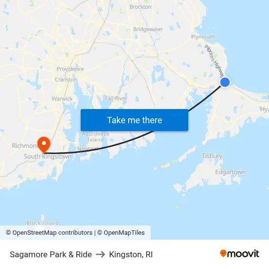 Sagamore Park & Ride to Kingston, RI map