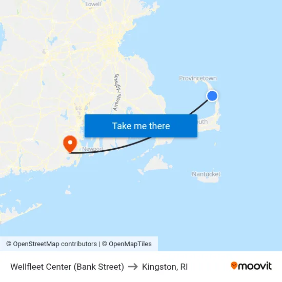 Wellfleet Center (Bank Street) to Kingston, RI map