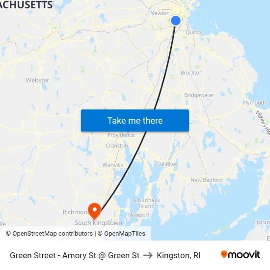 Green Street - Amory St @ Green St to Kingston, RI map