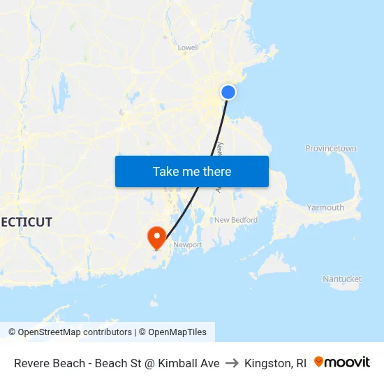 Revere Beach - Beach St @ Kimball Ave to Kingston, RI map