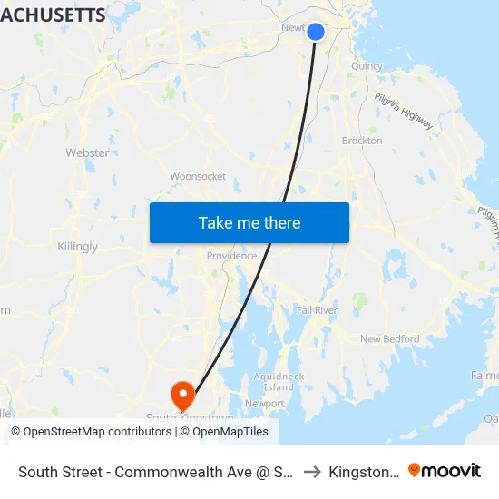 South Street - Commonwealth Ave @ South St to Kingston, RI map
