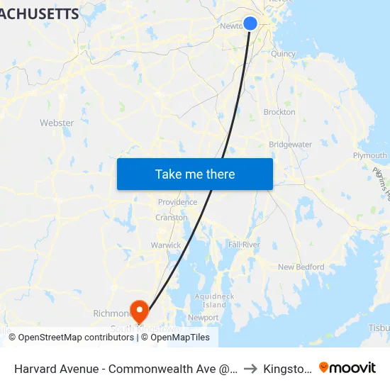 Harvard Avenue - Commonwealth Ave @ Harvard Ave to Kingston, RI map