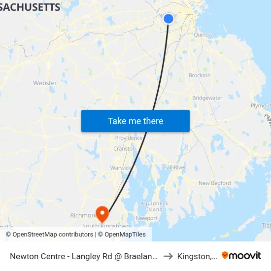 Newton Centre - Langley Rd @ Braeland Ave to Kingston, RI map