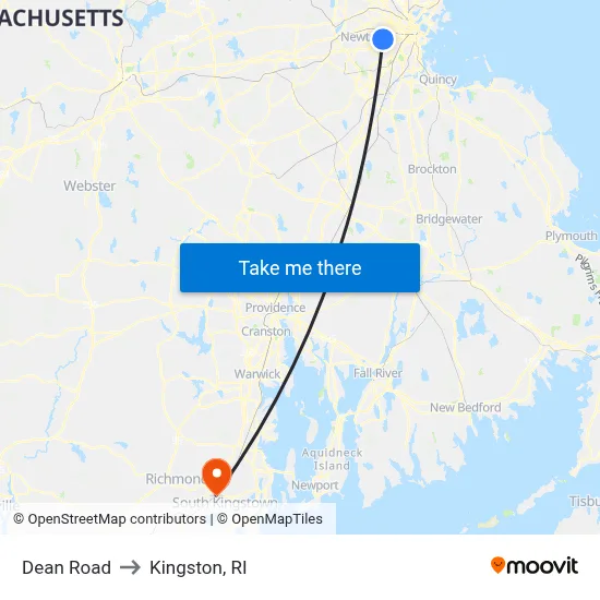 Dean Road to Kingston, RI map