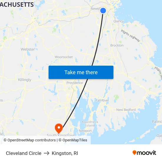 Cleveland Circle to Kingston, RI map
