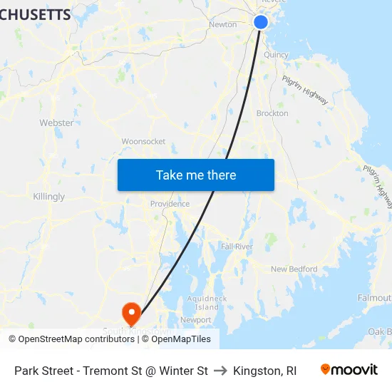 Park Street - Tremont St @ Winter St to Kingston, RI map