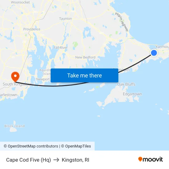 Cape Cod Five (Hq) to Kingston, RI map