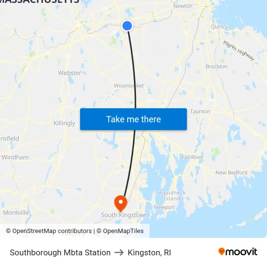 Southborough Mbta Station to Kingston, RI map