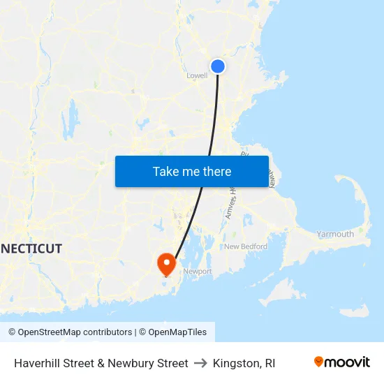 Haverhill Street & Newbury Street to Kingston, RI map