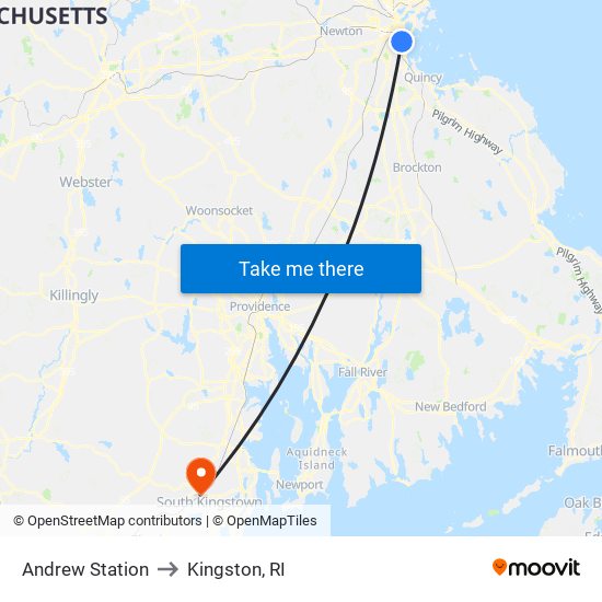 Andrew Station to Kingston, RI map