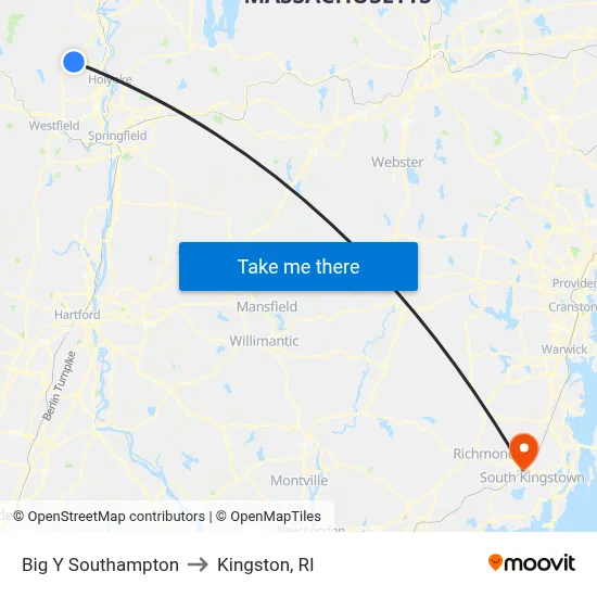 Big Y Southampton to Kingston, RI map