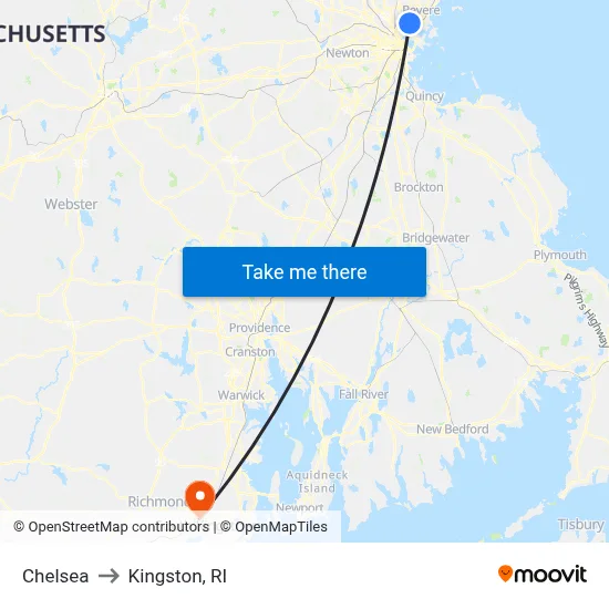 Chelsea to Kingston, RI map