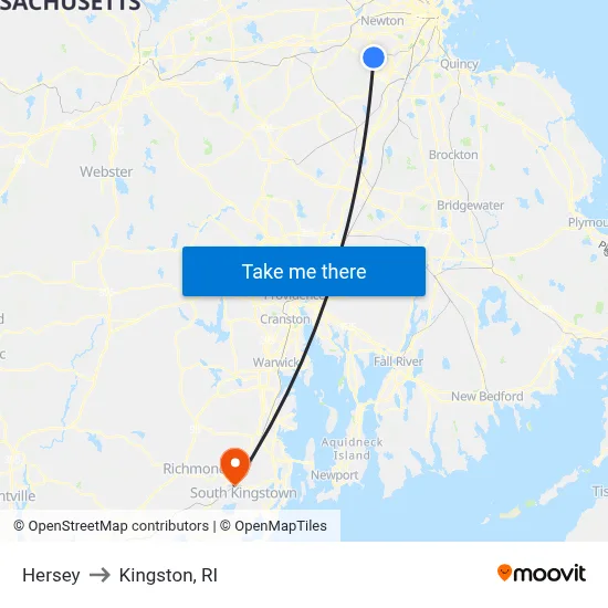 Hersey to Kingston, RI map