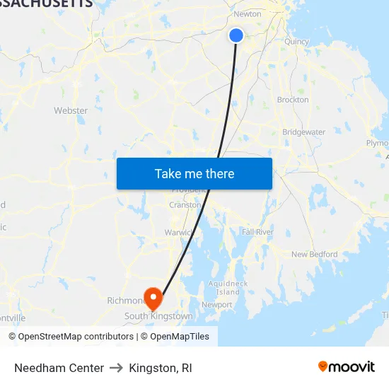 Needham Center to Kingston, RI map
