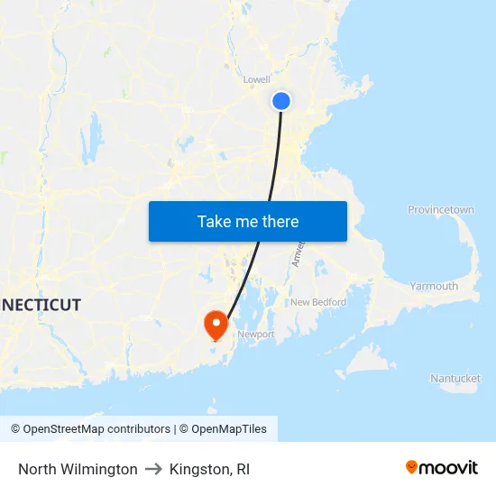 North Wilmington to Kingston, RI map