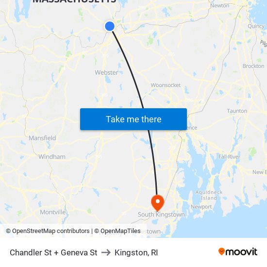 Chandler St + Geneva St to Kingston, RI map